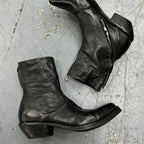 Men's Retro Dark Stitched Patchwork Square Toe Boots Black Fiber - D&A