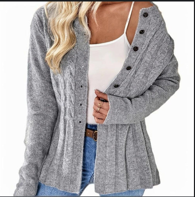 Women's Single-breasted Casual Long-sleeved Knitted Cardigan - D&A