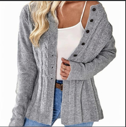 Women's Single-breasted Casual Long-sleeved Knitted Cardigan - D&A