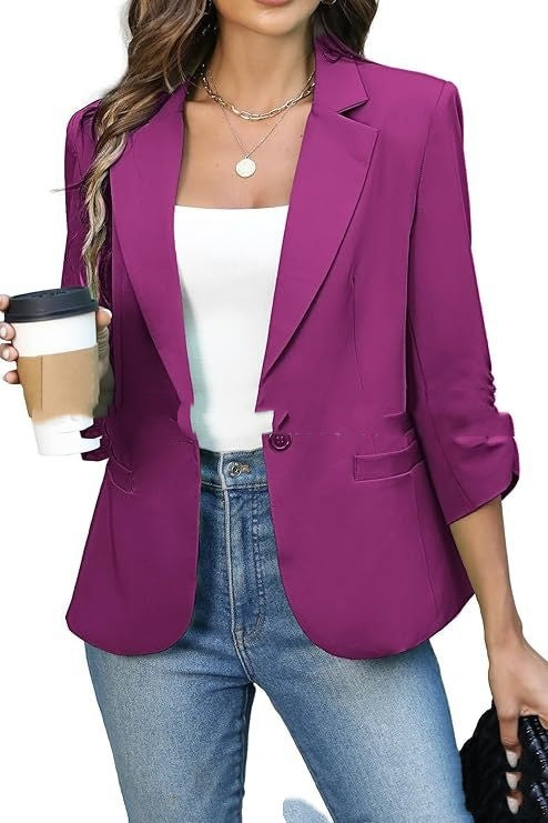 Solid Color Lightweight Slim Suit Jacket Rose Red - D&A