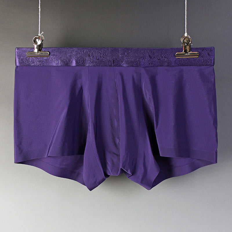 Men's Boxer Briefs Ice Silk Traceless Mid Waist Shorts Purple - D&A