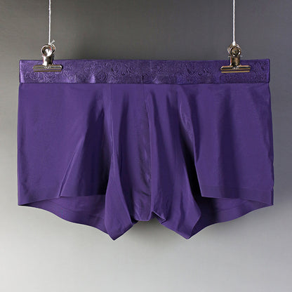 Men's Boxer Briefs Ice Silk Traceless Mid Waist Shorts Purple - D&A