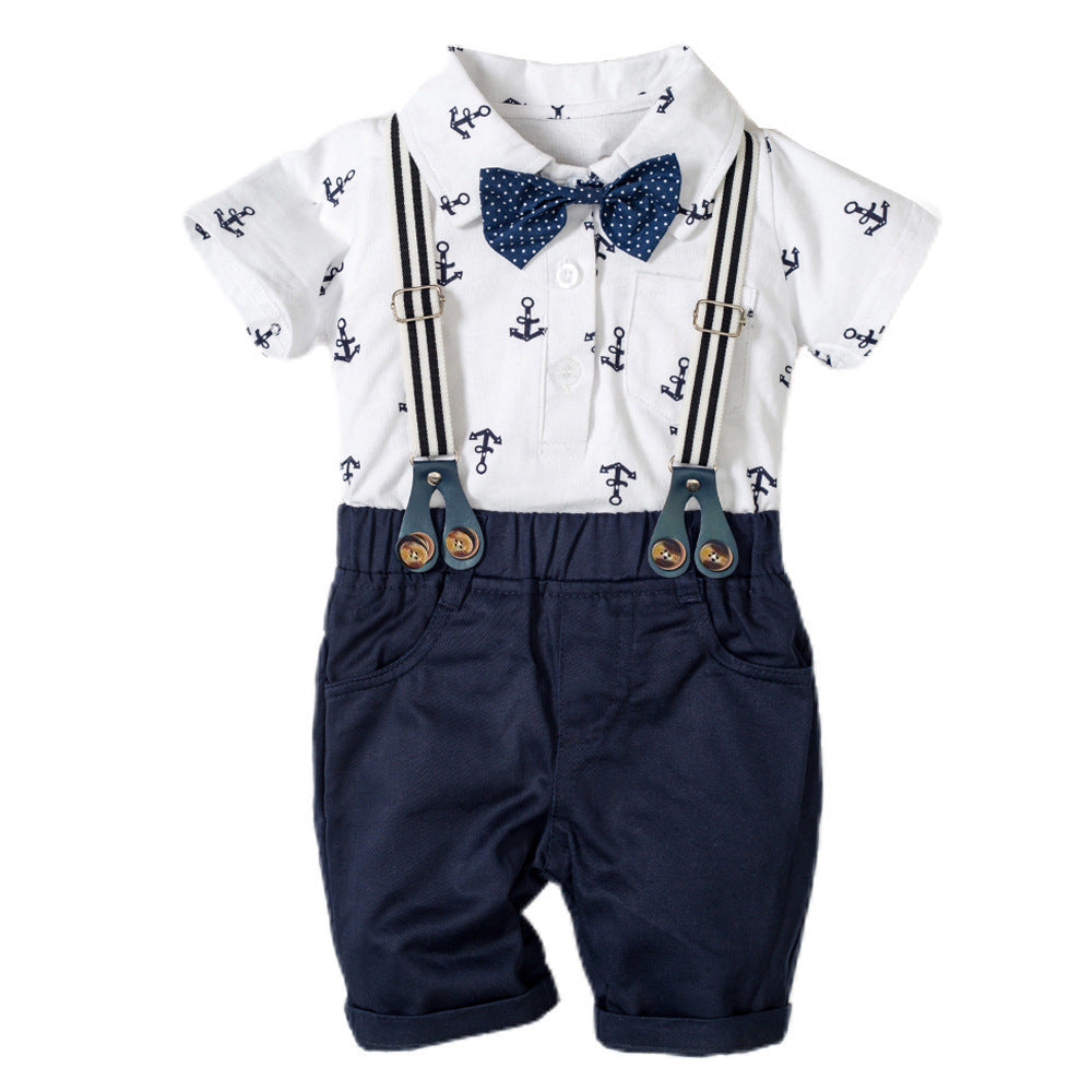 Baby Boy Gentleman Clothes Printed Triangle Romper - D&A