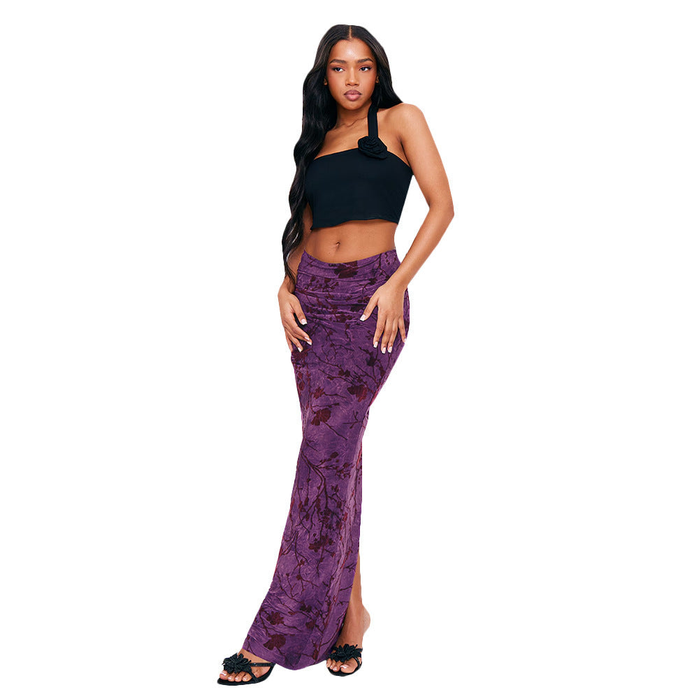 Hot Girl Autumn Women Clothing Knitted Street Sexy Flocking Flower Sheath Skirt For Women - D&A