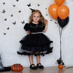 Girls' Fashion Halloween Mesh Stitching Puff Sleeve Dress - D&A
