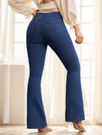 Women's Button Front Pocket Simple Design Casual Denim Long Pants - D&A