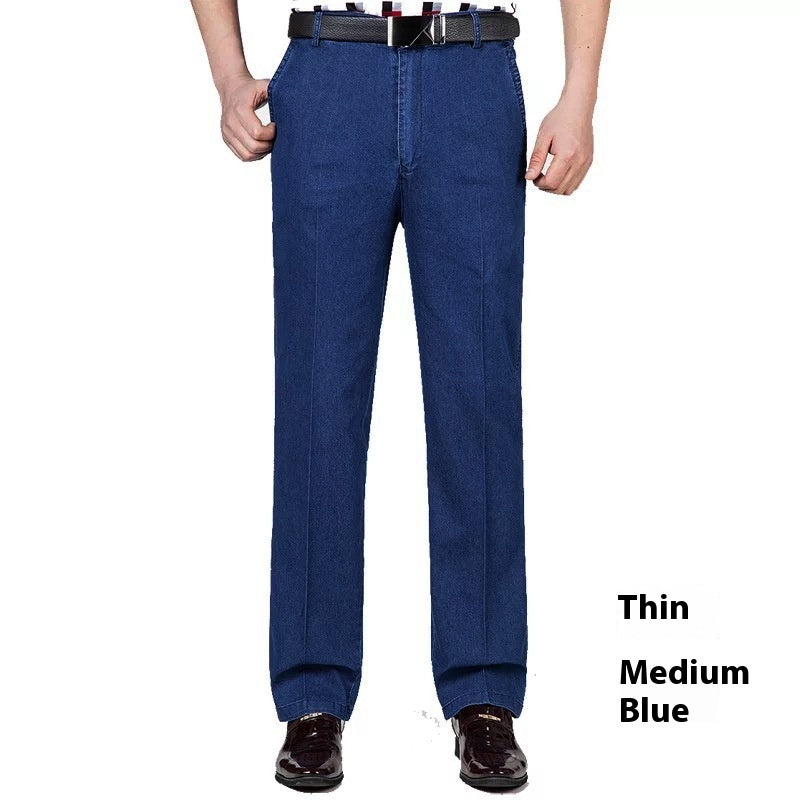 Men's Jeans High Waist Loose Casual Denim Trousers Denim Trousers Thin Blue - D&A