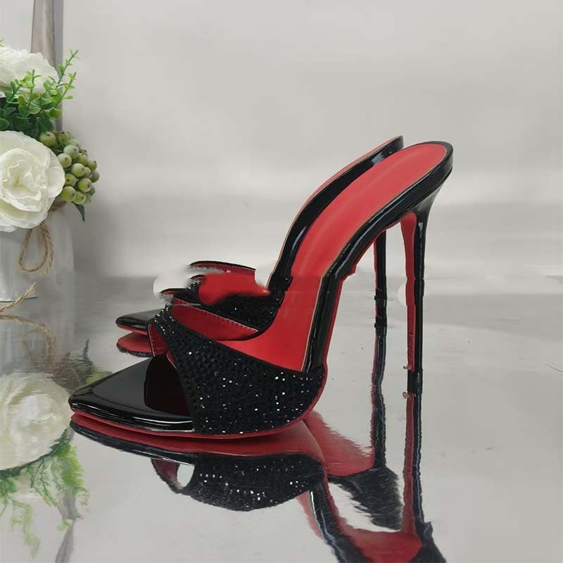 Rhinestone Ankle-strap Open Toe Sandals And Slippers Fashionable All-matching - D&A