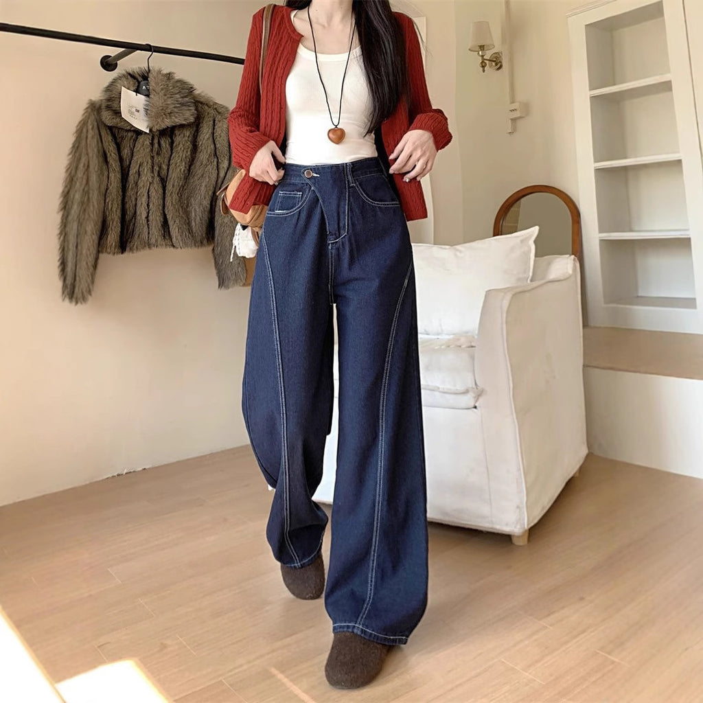 American Retro Irregular Dark Blue Jeans - D&A