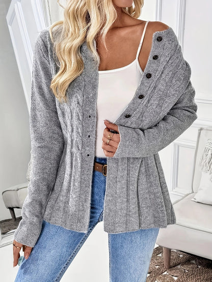 Women's Single-breasted Casual Long-sleeved Knitted Cardigan Gray - D&A