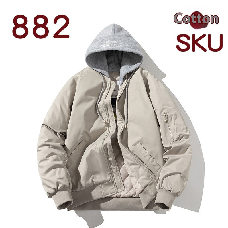 Pilot Jacket Trendy Solid Color Loose-fitting Large Size Beige Cotton Hat - D&A