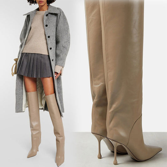 Pointed-toe Stiletto Slip-on Below The Knee Plus Size Straight Women's Boots - D&A