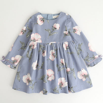autumn dress, new girl princess dress, full print flower, bow knot long sleeve dress, children's clothing wholesale 2 - D&A