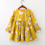 autumn dress, new girl princess dress, full print flower, bow knot long sleeve dress, children's clothing wholesale - D&A