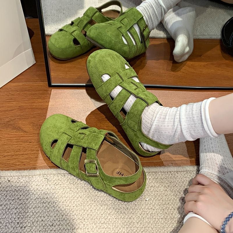 Retro Closed Toe Sandals Two-way Hollow-out Half Slippers - D&A