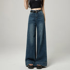 Dark Blue Narrow Version Korean Simple High Waist Loose Small Mop Wide Leg Pants - D&A