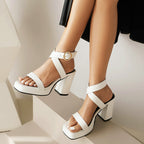 Square Toe Cross Buckle Strap Thick Bottom Chunky Heel Super High Heels - D&A