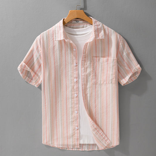 Summer Menswear Striped Minimalist Short Sleeve Shirt - D&A