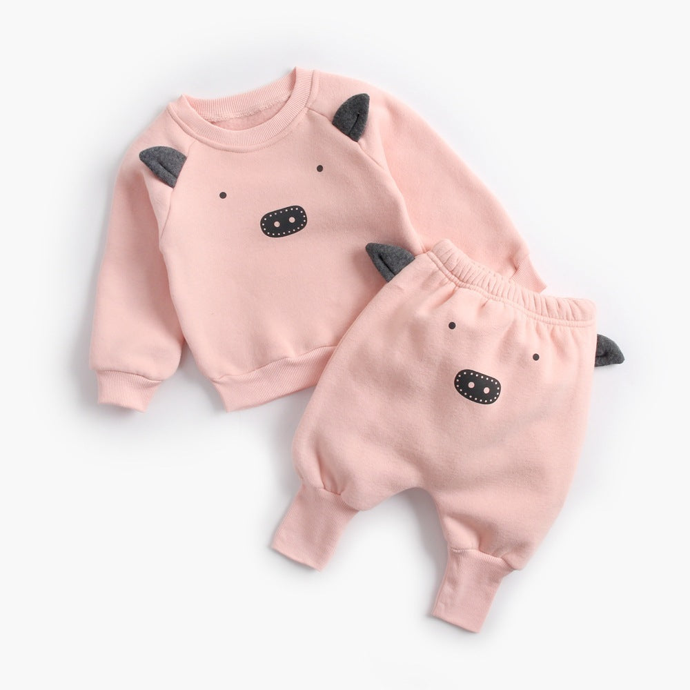 Baby Plus Velvet Sweater Suit Pink - D&A