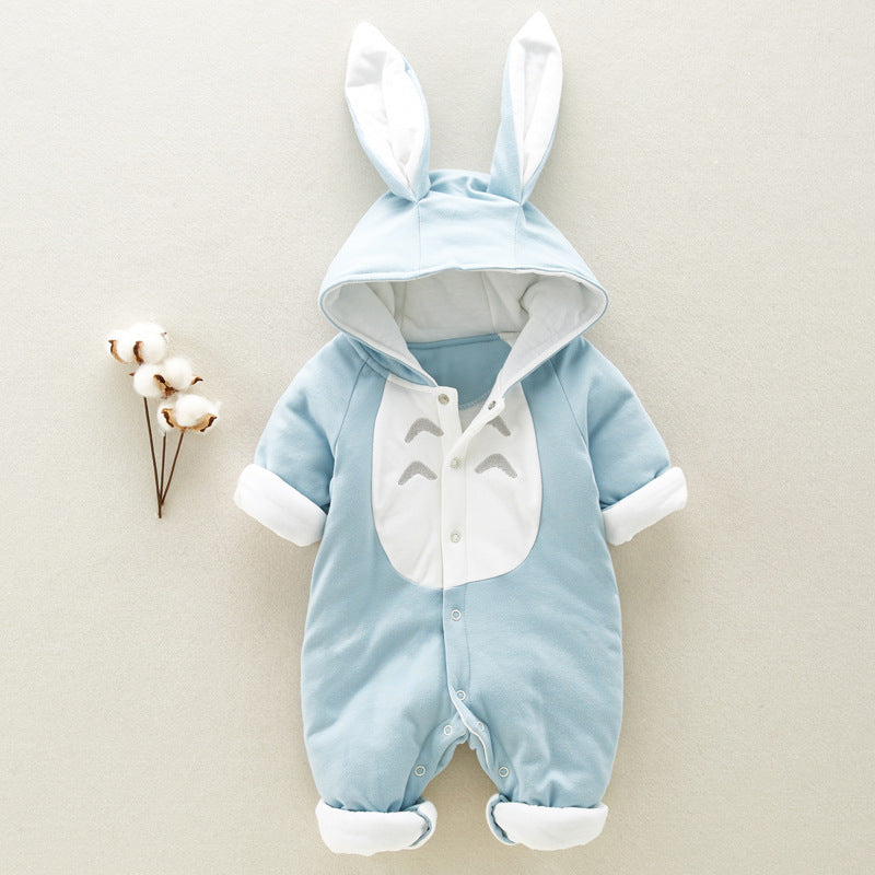 The new cotton padded cotton baby romper thickened chinchilla hooded cotton baby Onesies newborn go climbing clothes Blue - D&A