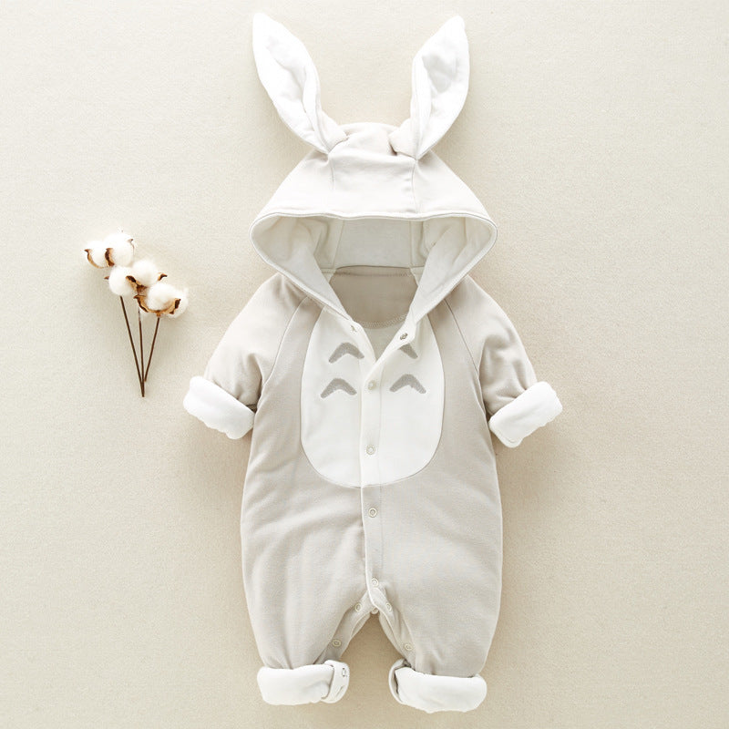 The new cotton padded cotton baby romper thickened chinchilla hooded cotton baby Onesies newborn go climbing clothes Gray - D&A
