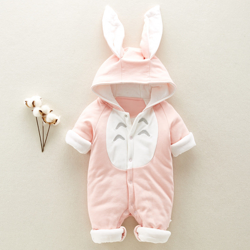The new cotton padded cotton baby romper thickened chinchilla hooded cotton baby Onesies newborn go climbing clothes Pink - D&A