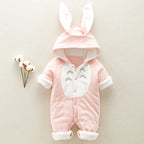 The new cotton padded cotton baby romper thickened chinchilla hooded cotton baby Onesies newborn go climbing clothes Pink - D&A