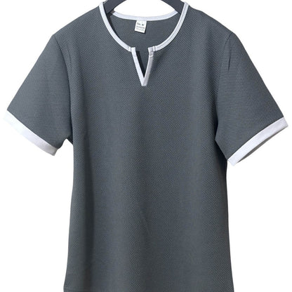 Color-block V Neck Outdoor Sports Waffle T-shirt - D&A