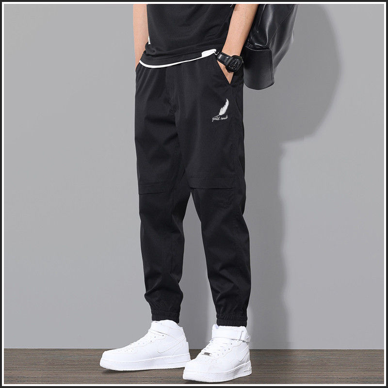 Overalls Men's Velvet Padded Casual Pants Thin Feather Black - D&A
