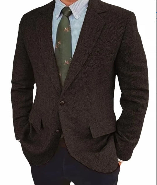 Men's Business Casual Herringbone Suit Jacket Coffee - D&A