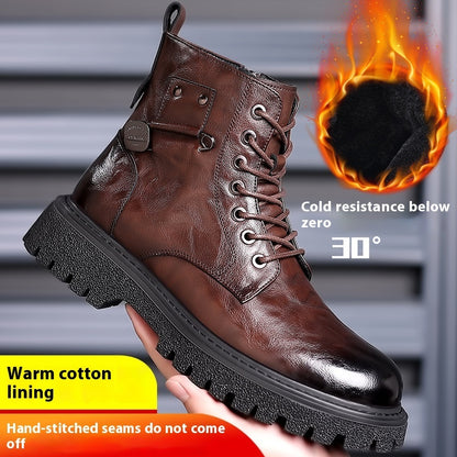 British Style All-matching Work Clothes Ankle Boots Fashion Haulage Motor Leather Boots Brown Cotton Shoes - D&A