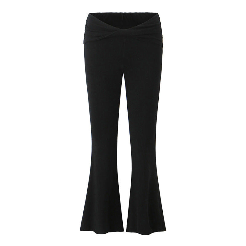 European And American Style Women's Fashion Sexy Casual Twist Tube Top Beautiful Back Tank-top Bell-bottom Pants Black Pants - D&A