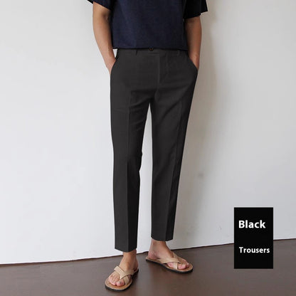 White For Men Cotton Fabric Cropped Linen Trousers Black Trousers - D&A