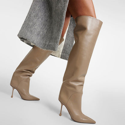 Pointed-toe Stiletto Slip-on Below The Knee Plus Size Straight Women's Boots - D&A