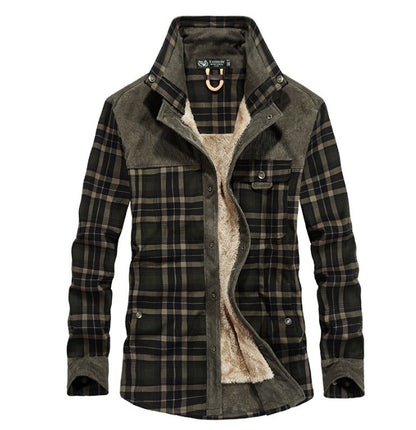 Winter Jacket Men Thicken Warm Fleece Jackets Coats Pure Cotton Plaid Jacket Military Clothes Army Green - D&A