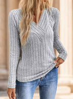 Neck Ribbed Velvet Women Tops