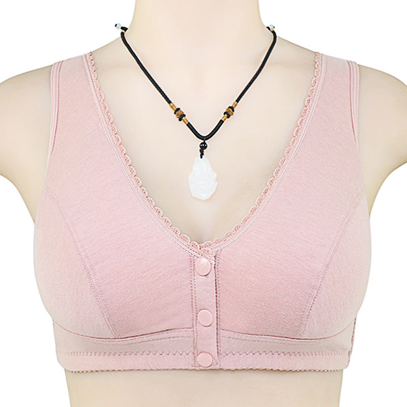 Cotton front button bra without steel ring beautiful back bra Bean Paste - D&A