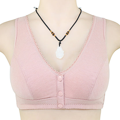 Cotton front button bra without steel ring beautiful back bra Bean Paste - D&A