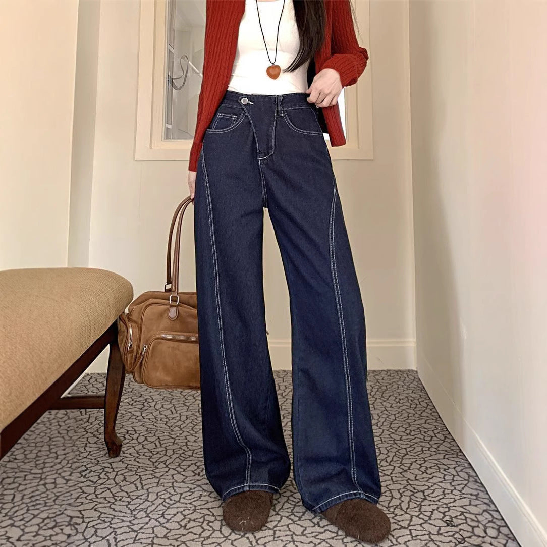 American Retro Irregular Dark Blue Jeans - D&A