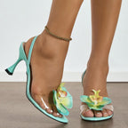 Women's Round Toe Three-dimensional Flower Back Strap Stiletto Heel Sandals - D&A