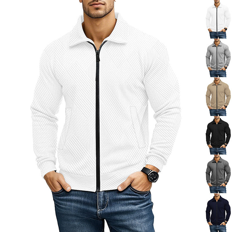 Men's Casual Jacket Solid Color Waffle Turn-down Collar Coat - D&A