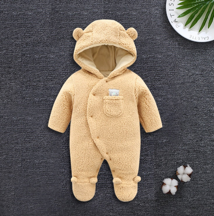 Baby clothes lamb winter cotton padded clothes baby newborn baby skin thickening climb Siamese clothes cotton Marrón - D&A