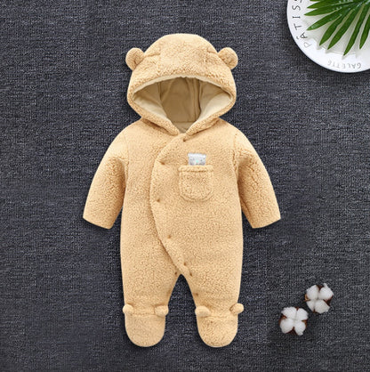 Baby clothes lamb winter cotton padded clothes baby newborn baby skin thickening climb Siamese clothes cotton Marrón - D&A