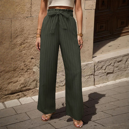 Tied Lotus Leaf Elastic Trousers Army Green - D&A