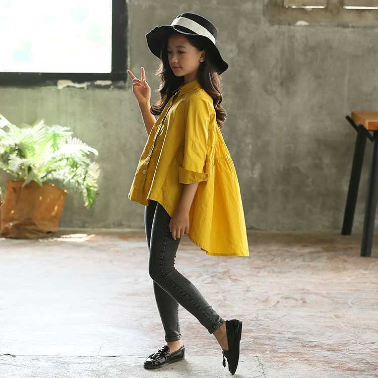 Girls' Big Kids Loose Fashionable Tops Korean Style Shirts Big Kids' Swallowtails Yellow - D&A