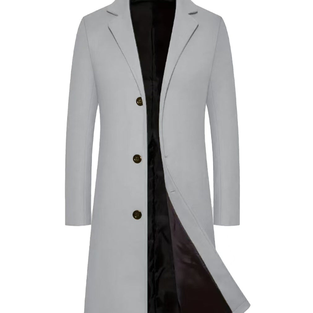 Men's Casual Extended Above The Knee Woolen Trench Coat Light Gray - D&A
