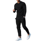 Spring Round Neck Long Sleeve T-shirt Trousers Solid Color Men's Two-piece Suit - D&A