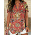 3D Printed Women's Spring And Summer Loose V-neck Short Sleeve Top - D&A