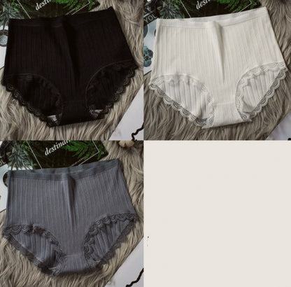 Women High Waist Breathable Cotton Underwear Black white dark grey - D&A