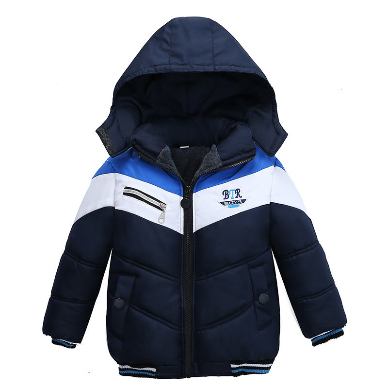 Long Sleeved Hooded Padded Jacket For Boys Navy Blue - D&A